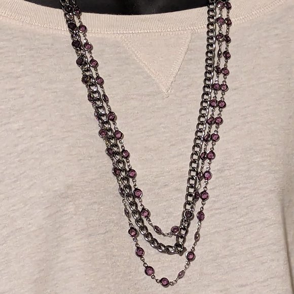 Simply Vera Wang Gun Metal with Purple Accents 3-Layer Necklace NWT - Picture 1 of 9